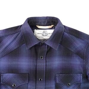 Rogue Territory Western Shirt Mens M Purple Blue Plaid Flannel Pearl Snap RGT